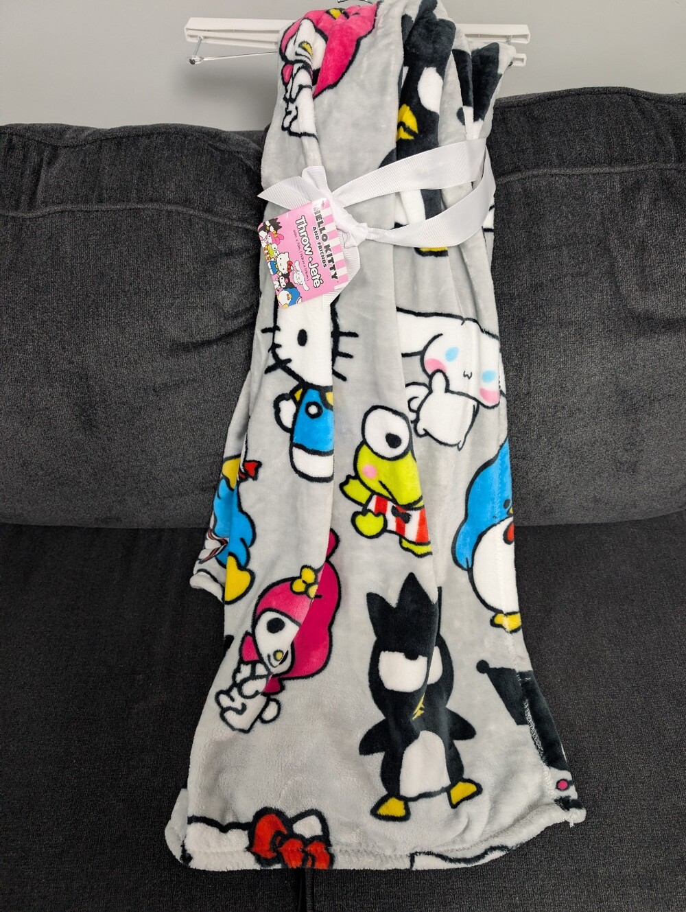 Hello Kitty & Friends Plush Throw Blanket - Gray with Multicolor Characters